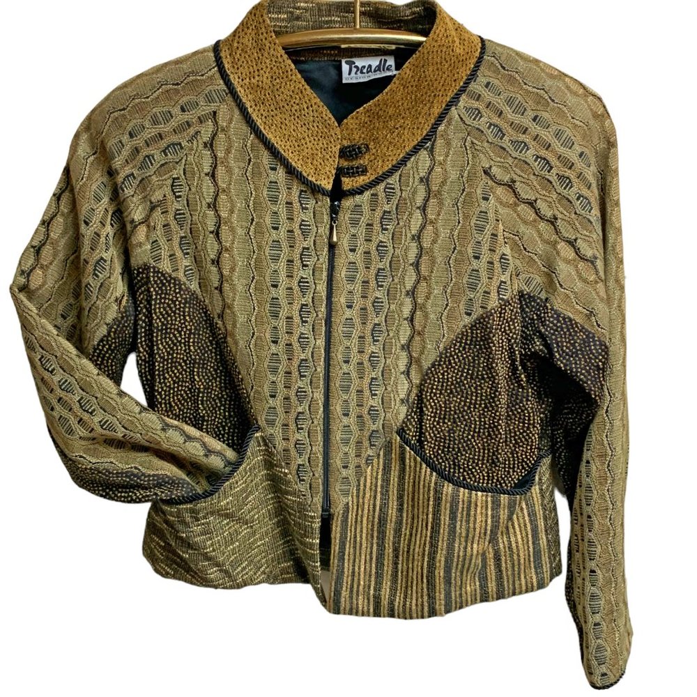 Vtg Treadle‎ Design Room Shade of Brown Multi Tapestry Zip Jacket